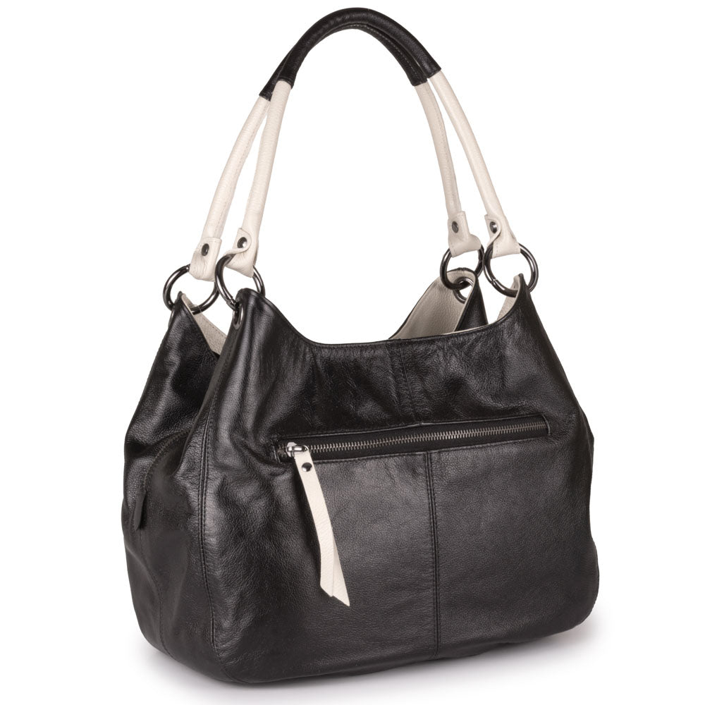 Bolsa Saco Divisórias Couro Preto Ônix Charlotte