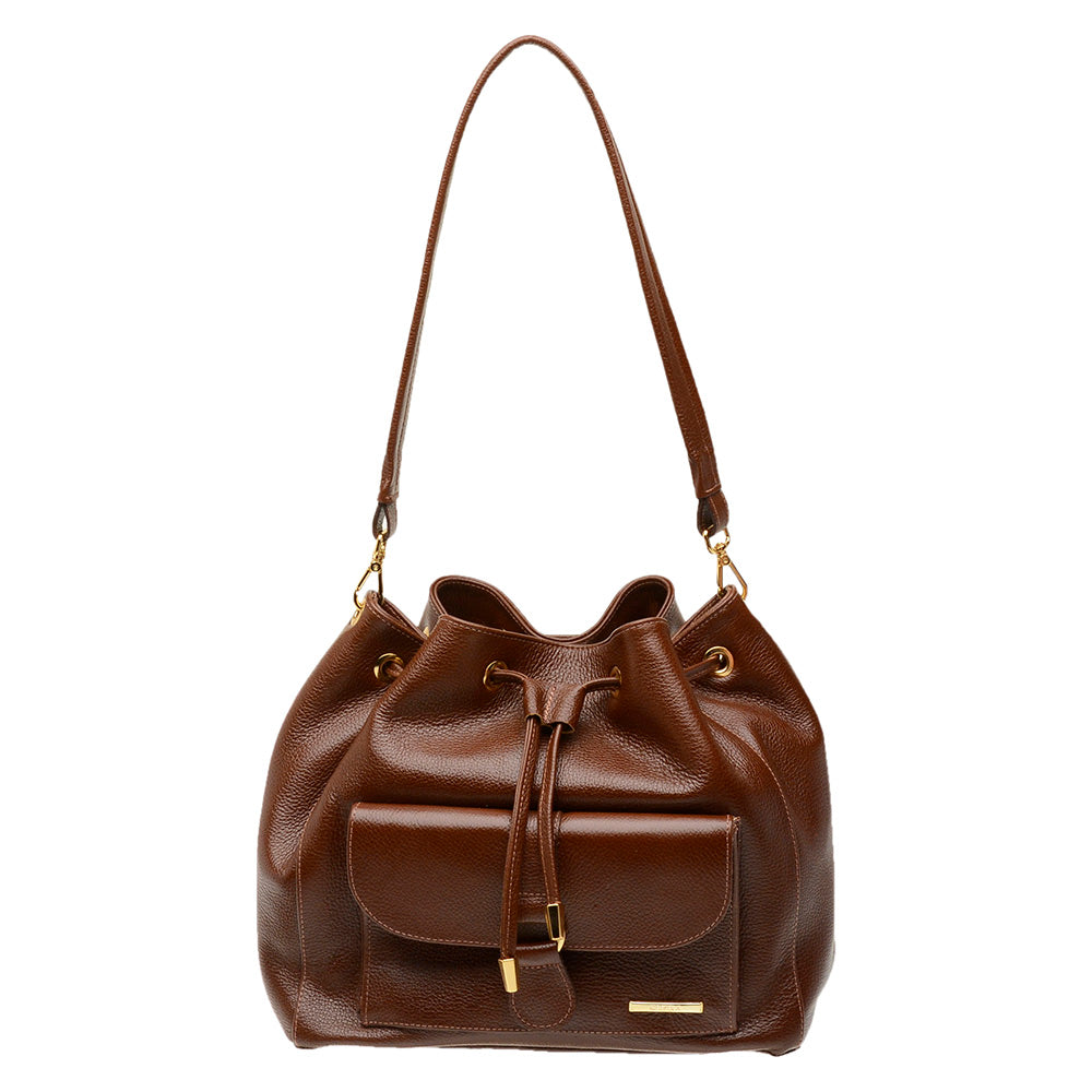 Bolsa Saco Transversal Couro Amêndoa Lauren