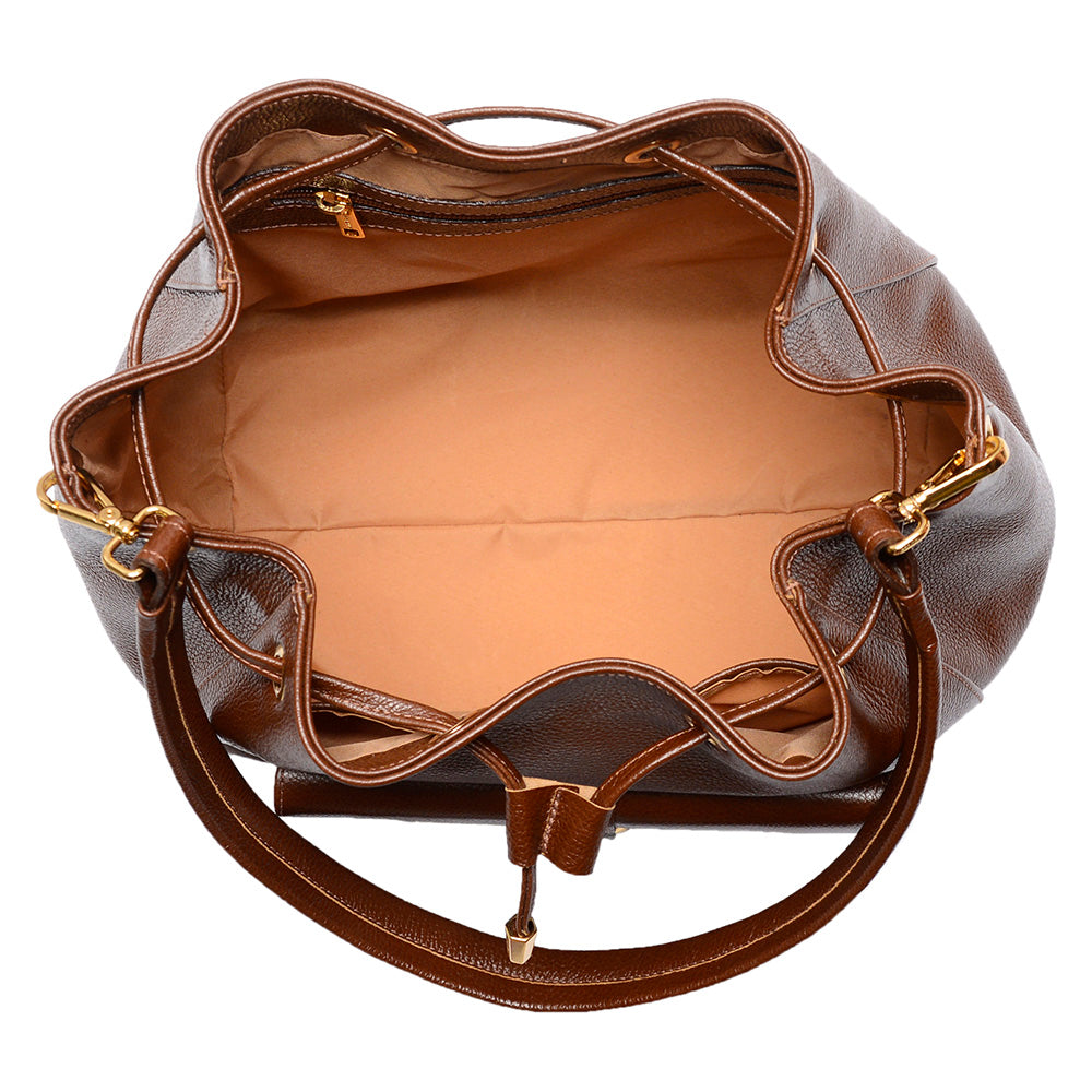Bolsa Saco Transversal Couro Amêndoa Lauren