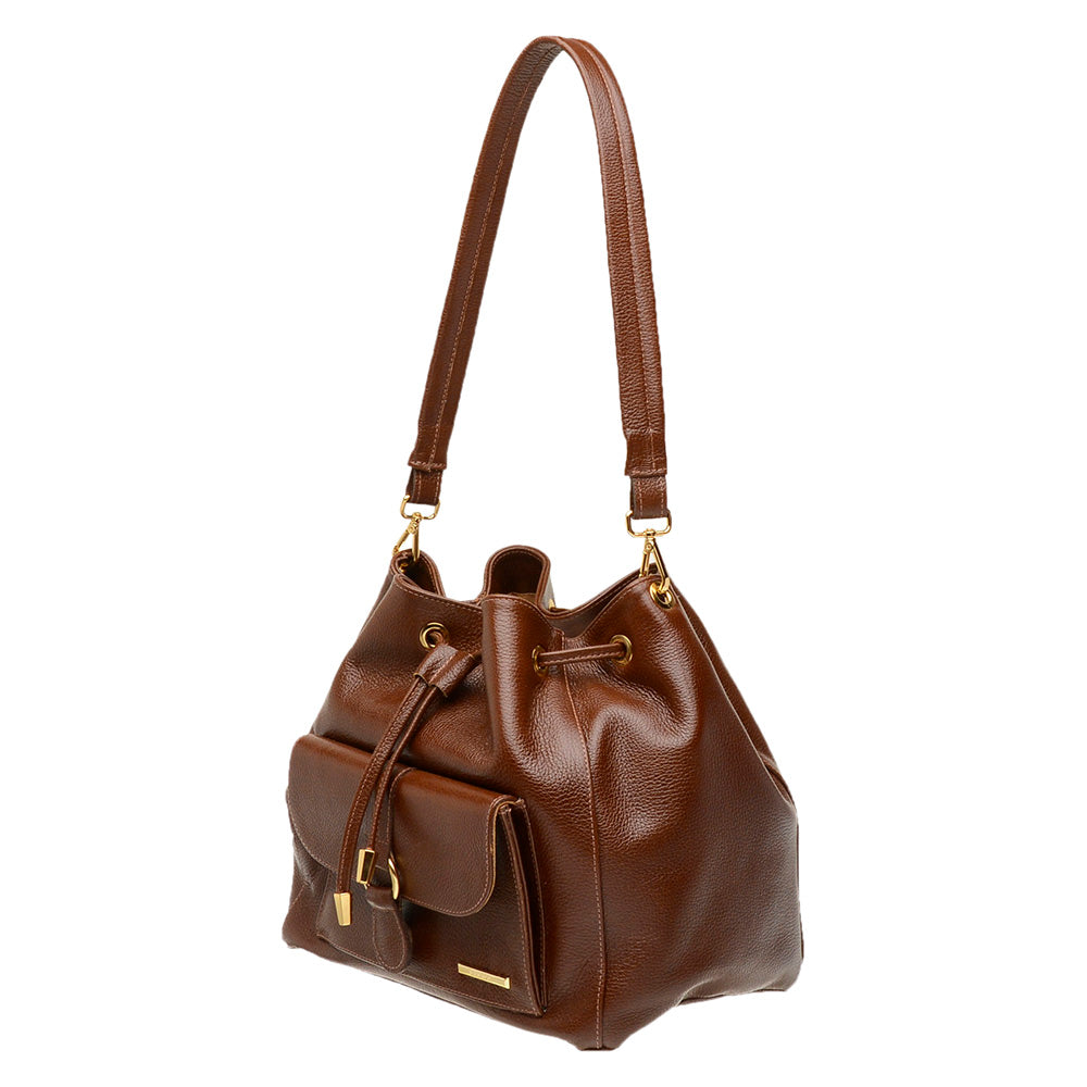 Bolsa Saco Transversal Couro Amêndoa Lauren