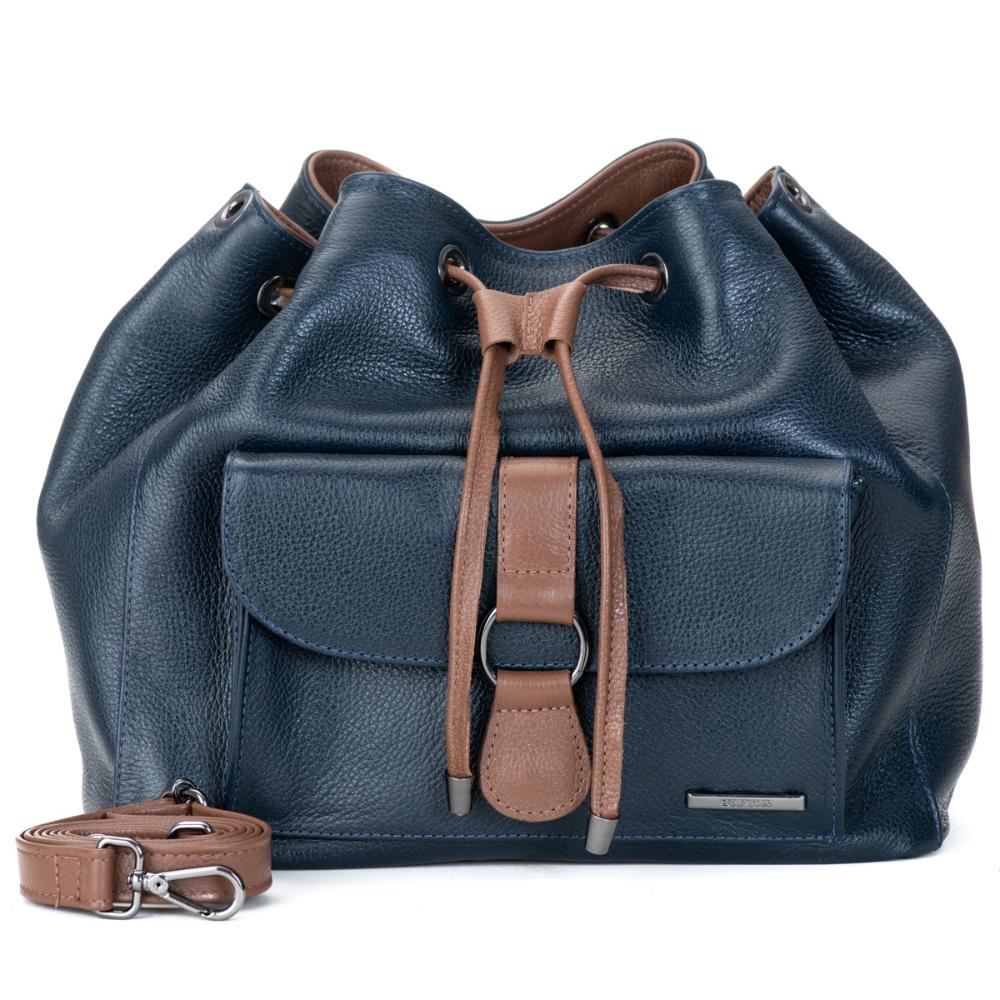 Bolsa Saco Transversal Couro Azul Marinho Lauren