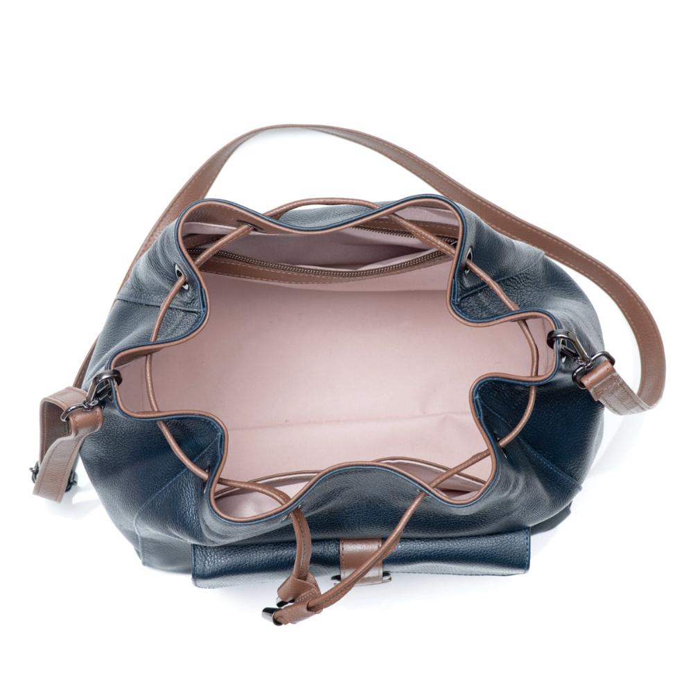 Bolsa Saco Transversal Couro Azul Marinho Lauren