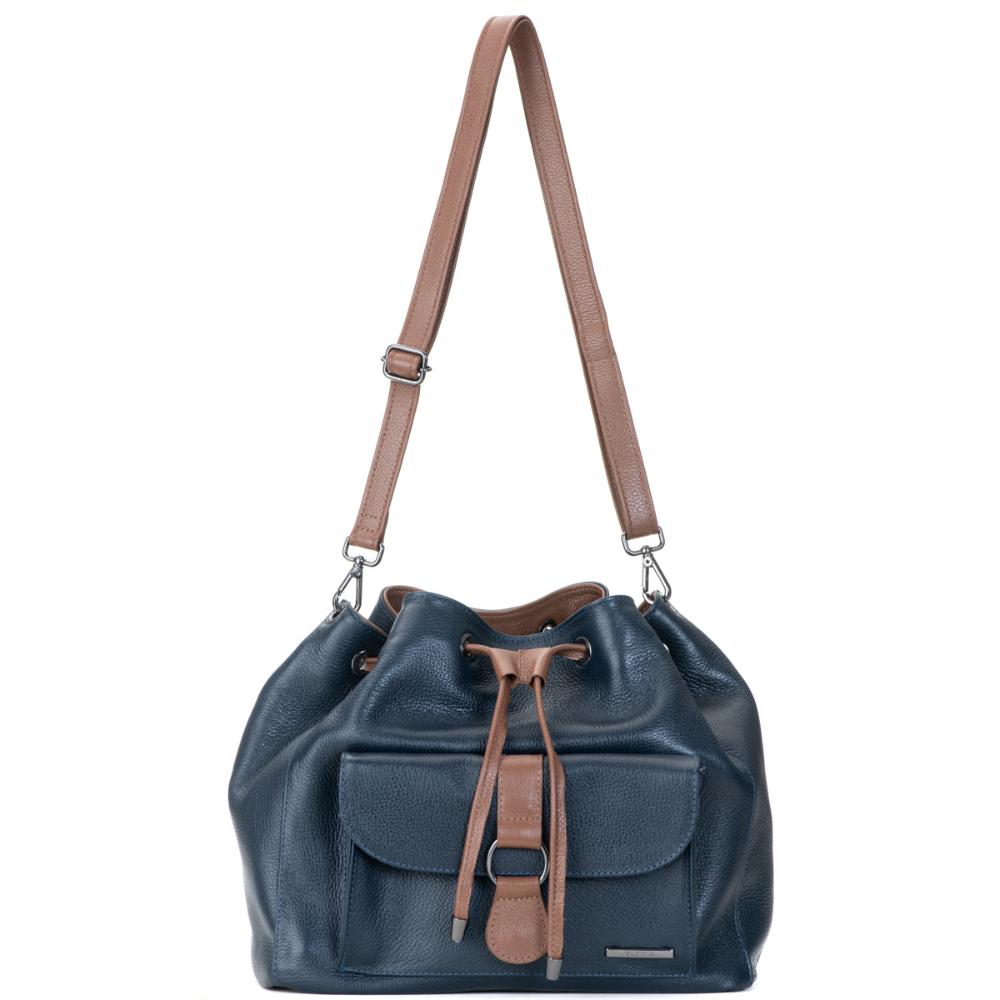 Bolsa Saco Transversal Couro Azul Marinho Lauren