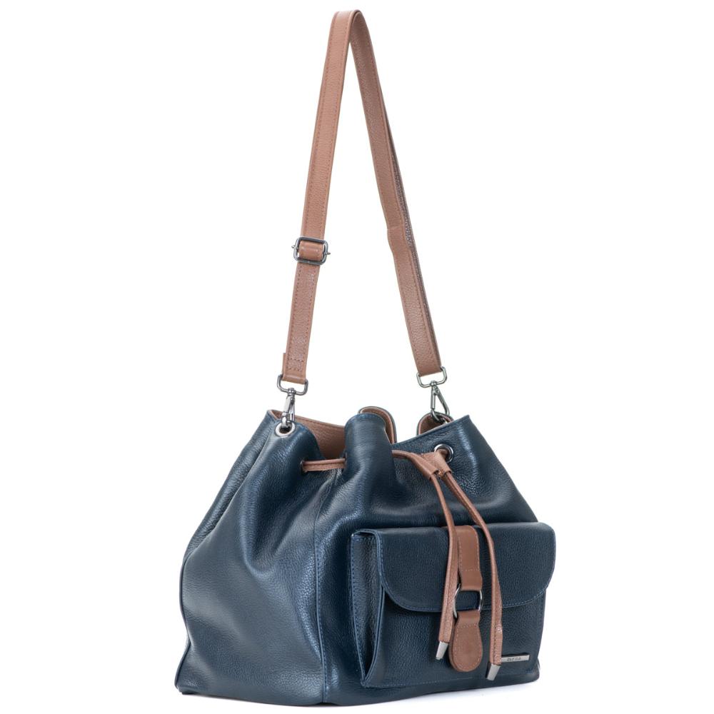 Bolsa Saco Transversal Couro Azul Marinho Lauren