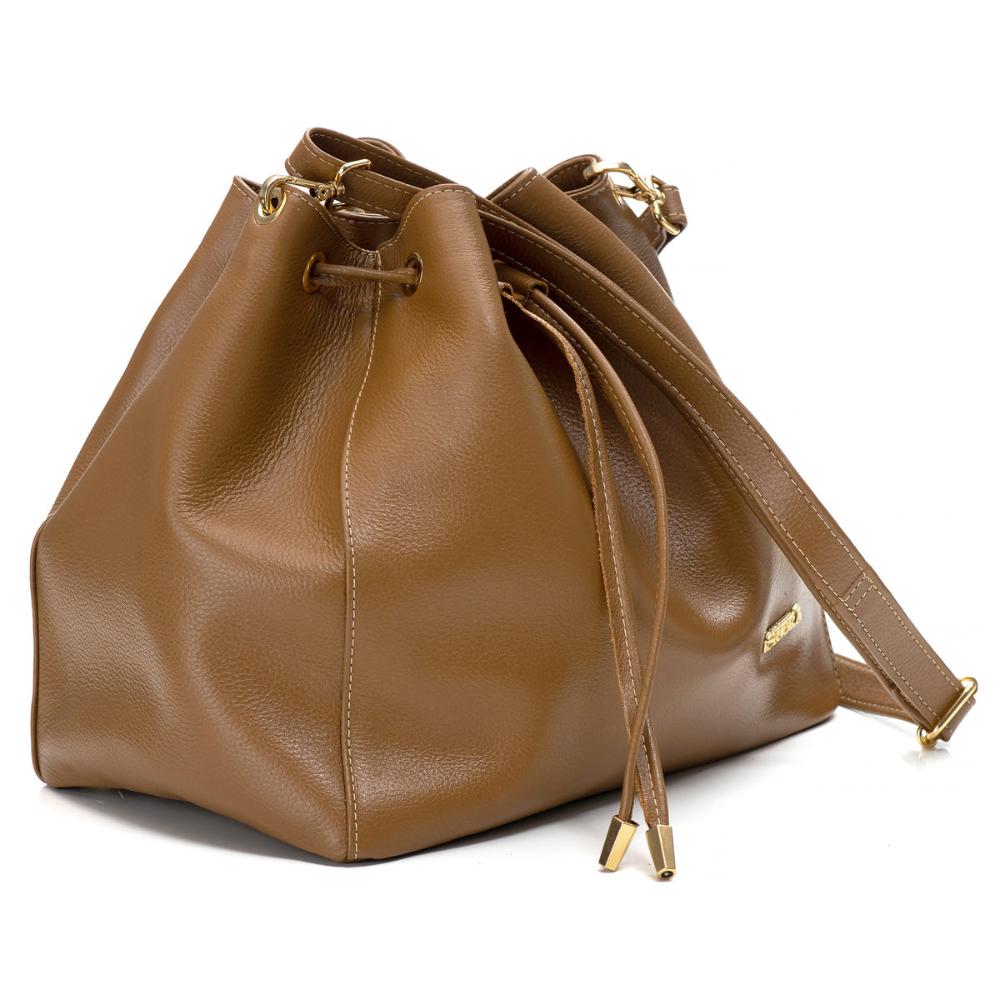Bolsa Saco Transversal Couro Caramelo Lauren Classic