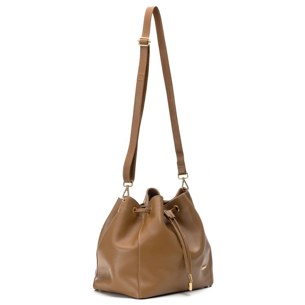 Bolsa Saco Transversal Couro Caramelo Lauren Classic