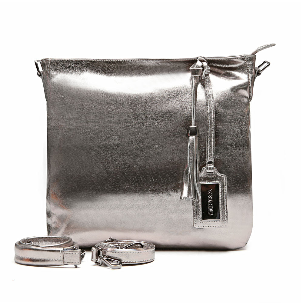 Bolsa Saco Transversal Couro Inox Rita