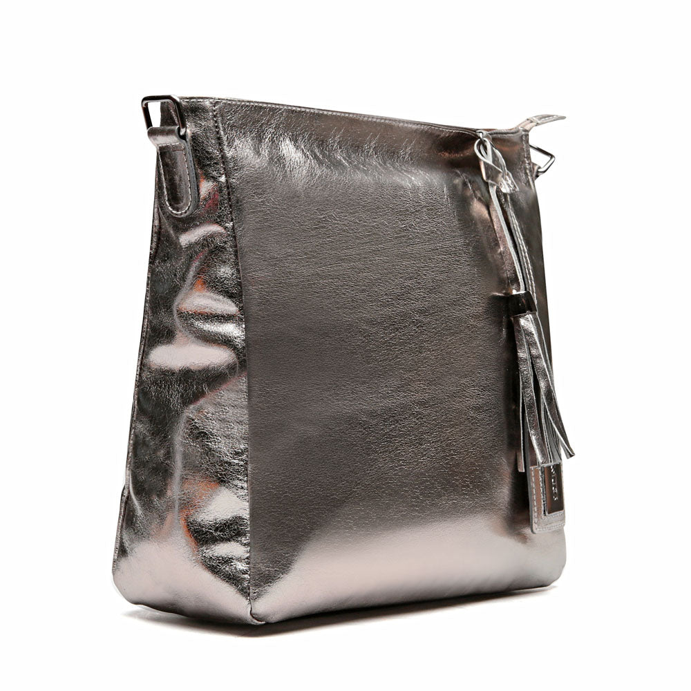 Bolsa Saco Transversal Couro Inox Rita