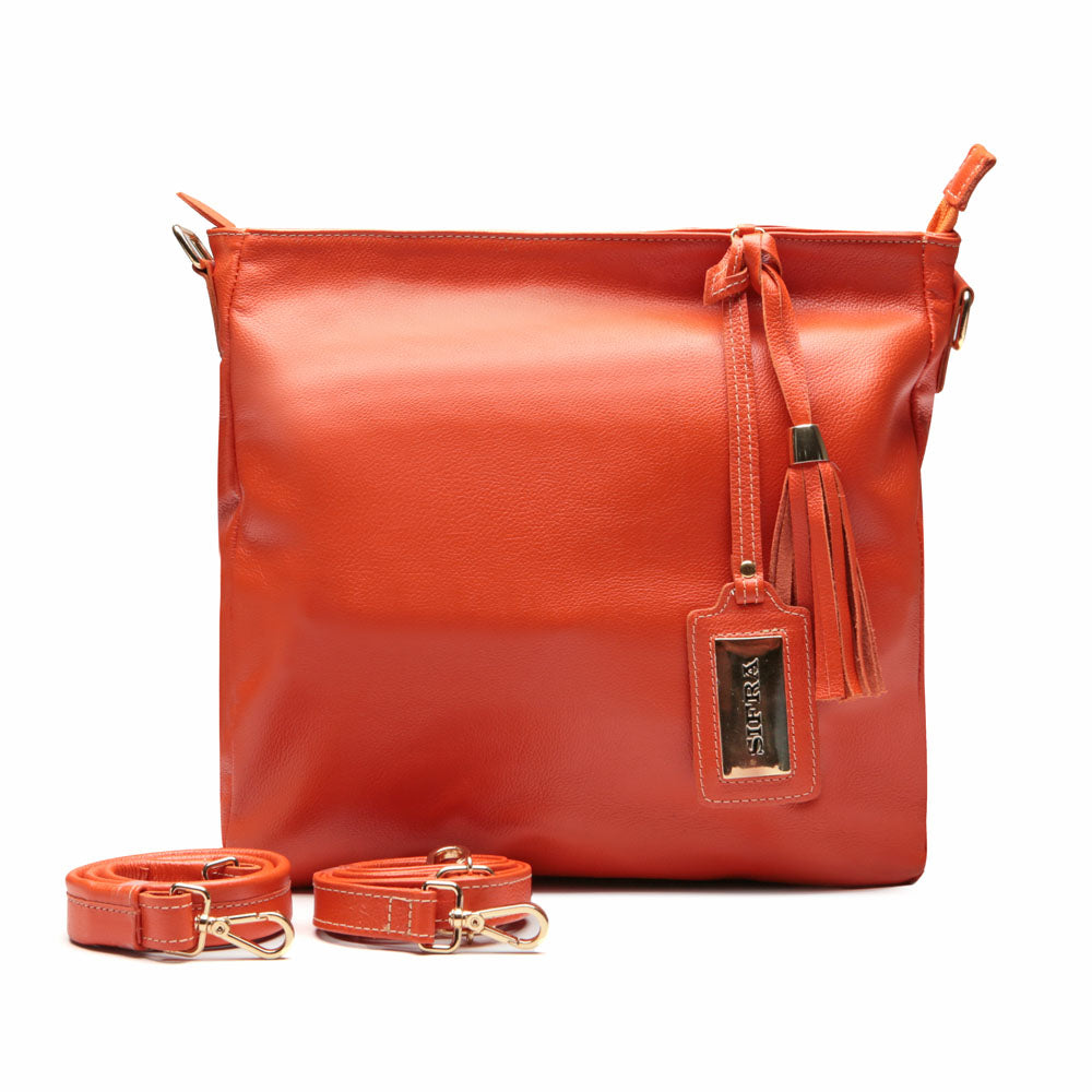 Bolsa Saco Transversal Couro Laranja Rita