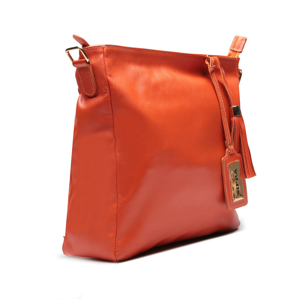 Bolsa Saco Transversal Couro Laranja Rita