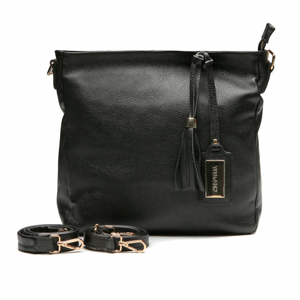 Bolsa Saco Transversal Couro Preta Rita