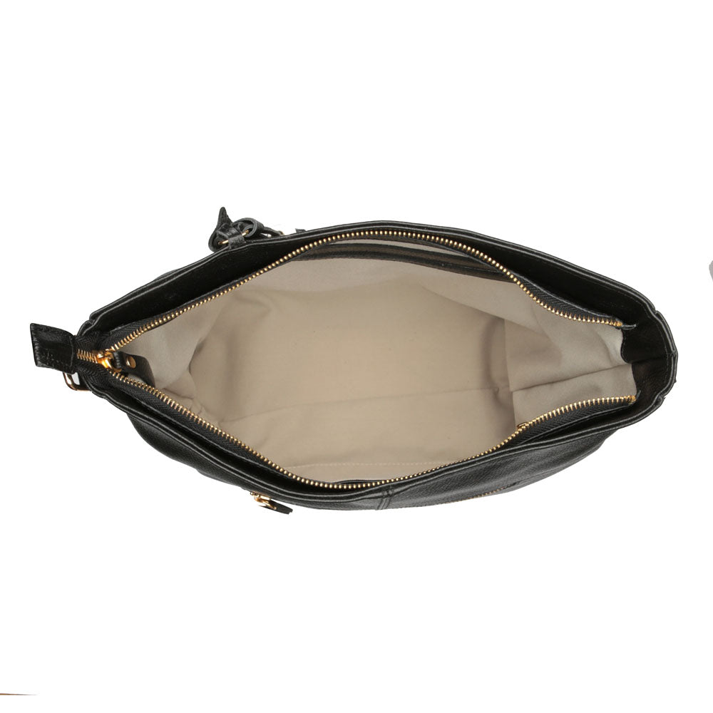 Bolsa Saco Transversal Couro Preta Rita