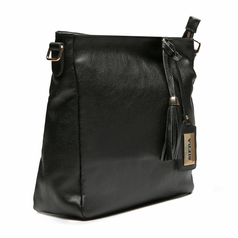 Bolsa Saco Transversal Couro Preta Rita