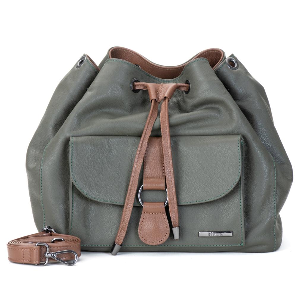 Bolsa Saco Transversal Couro Verde Militar Lauren
