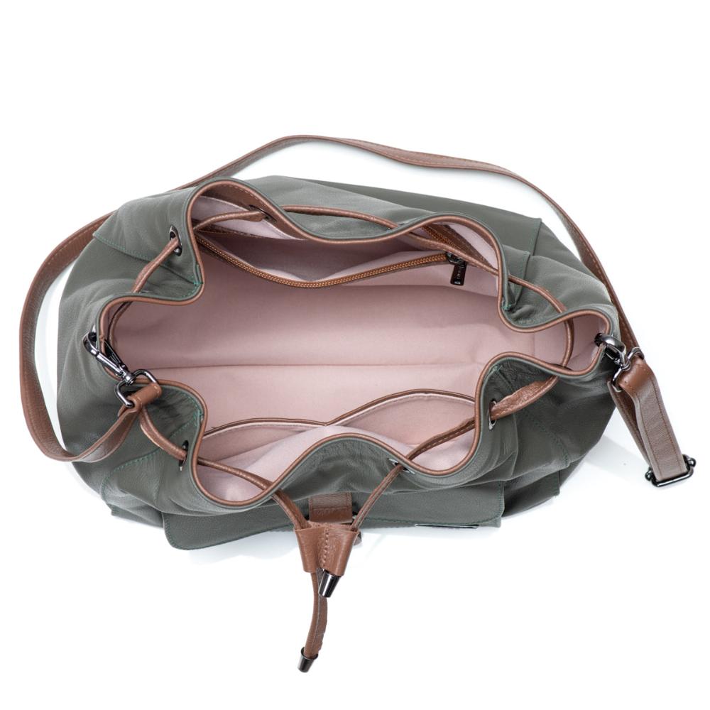 Bolsa Saco Transversal Couro Verde Militar Lauren