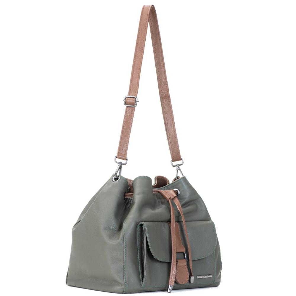 Bolsa Saco Transversal Couro Verde Militar Lauren