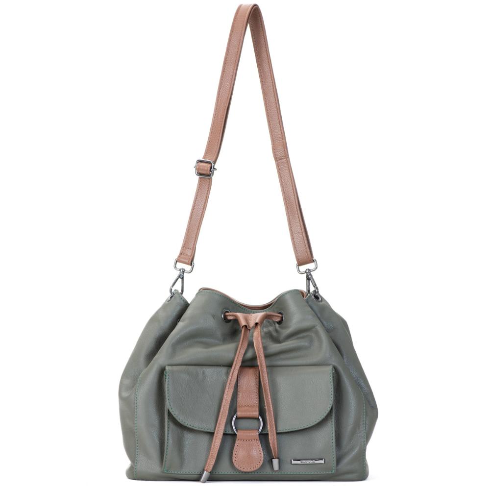 Bolsa Saco Transversal Couro Verde Militar Lauren