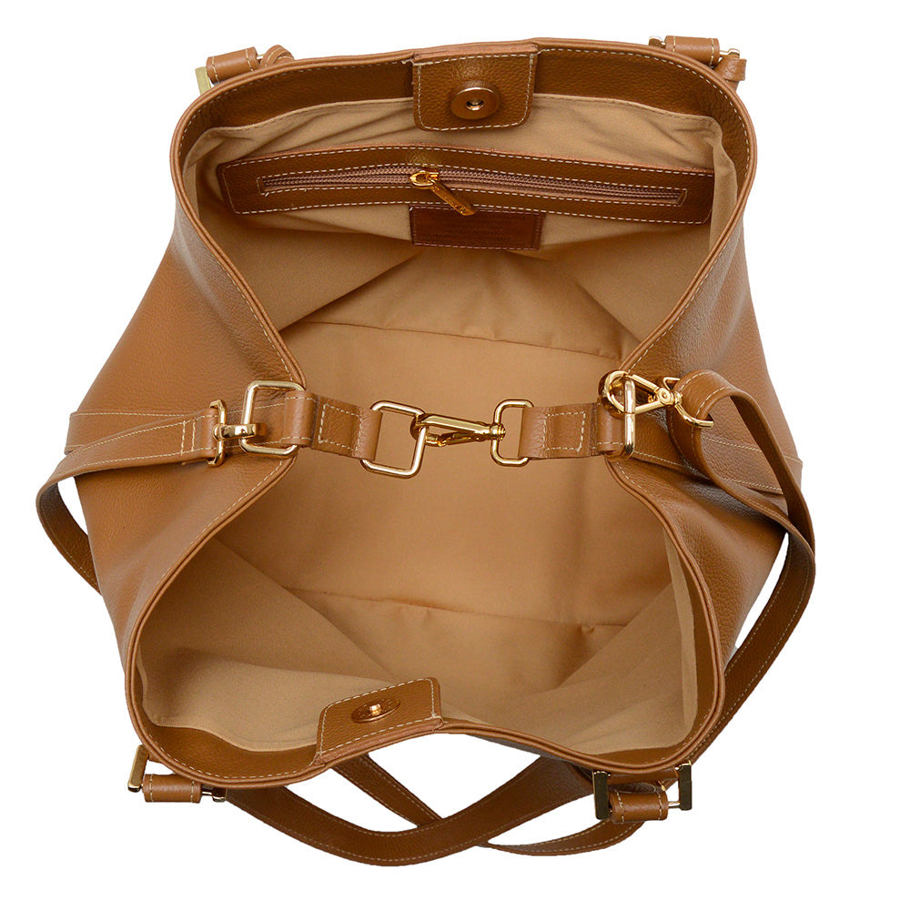 Bolsa Saco com Nécessaire Couro Caramelo Ivy