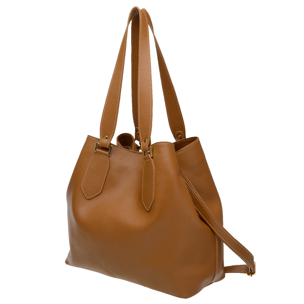 Bolsa Saco com Nécessaire Couro Caramelo Ivy