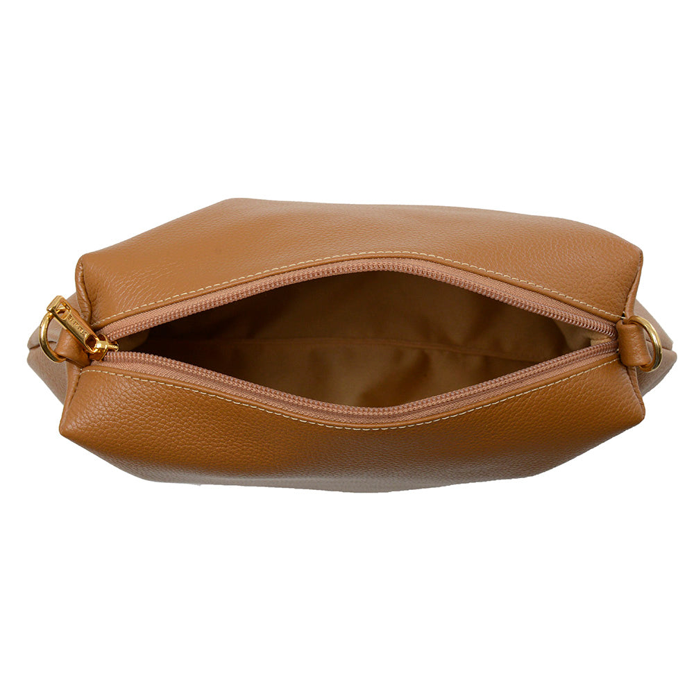Bolsa Saco com Nécessaire Couro Caramelo Ivy