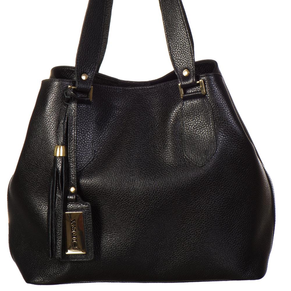Bolsa Saco com Nécessaire Couro Preta Ivy
