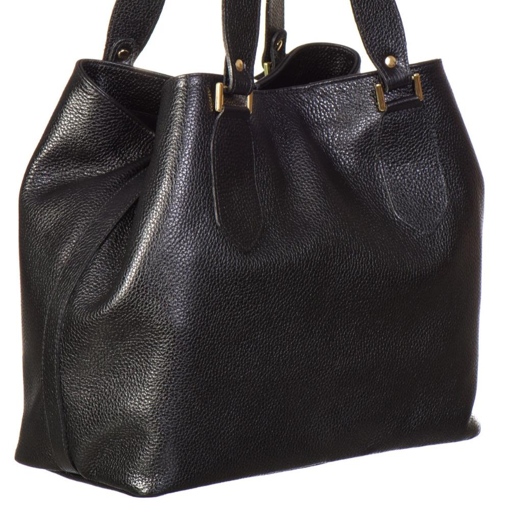 Bolsa Saco com Nécessaire Couro Preta Ivy