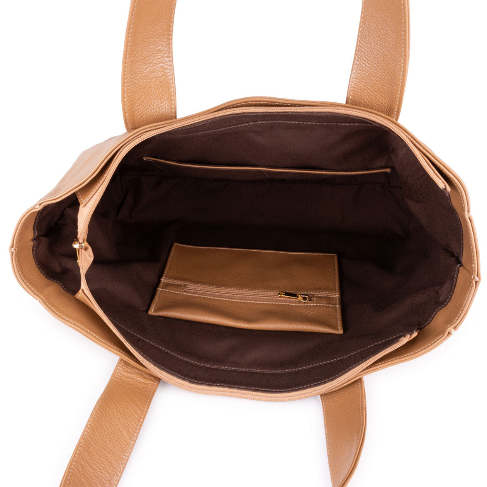 Bolsa Sacola Com Zíper Couro Caramelo França
