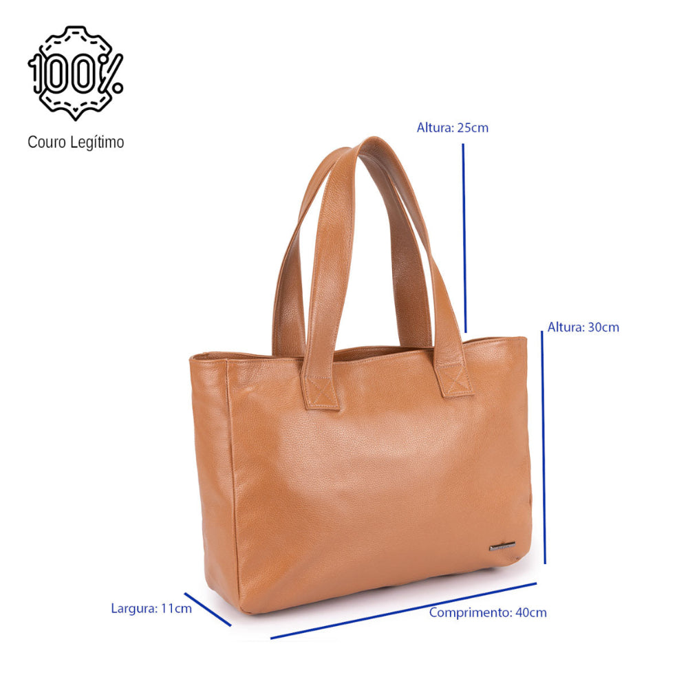 Bolsa Sacola Com Zíper Couro Caramelo Ônix França