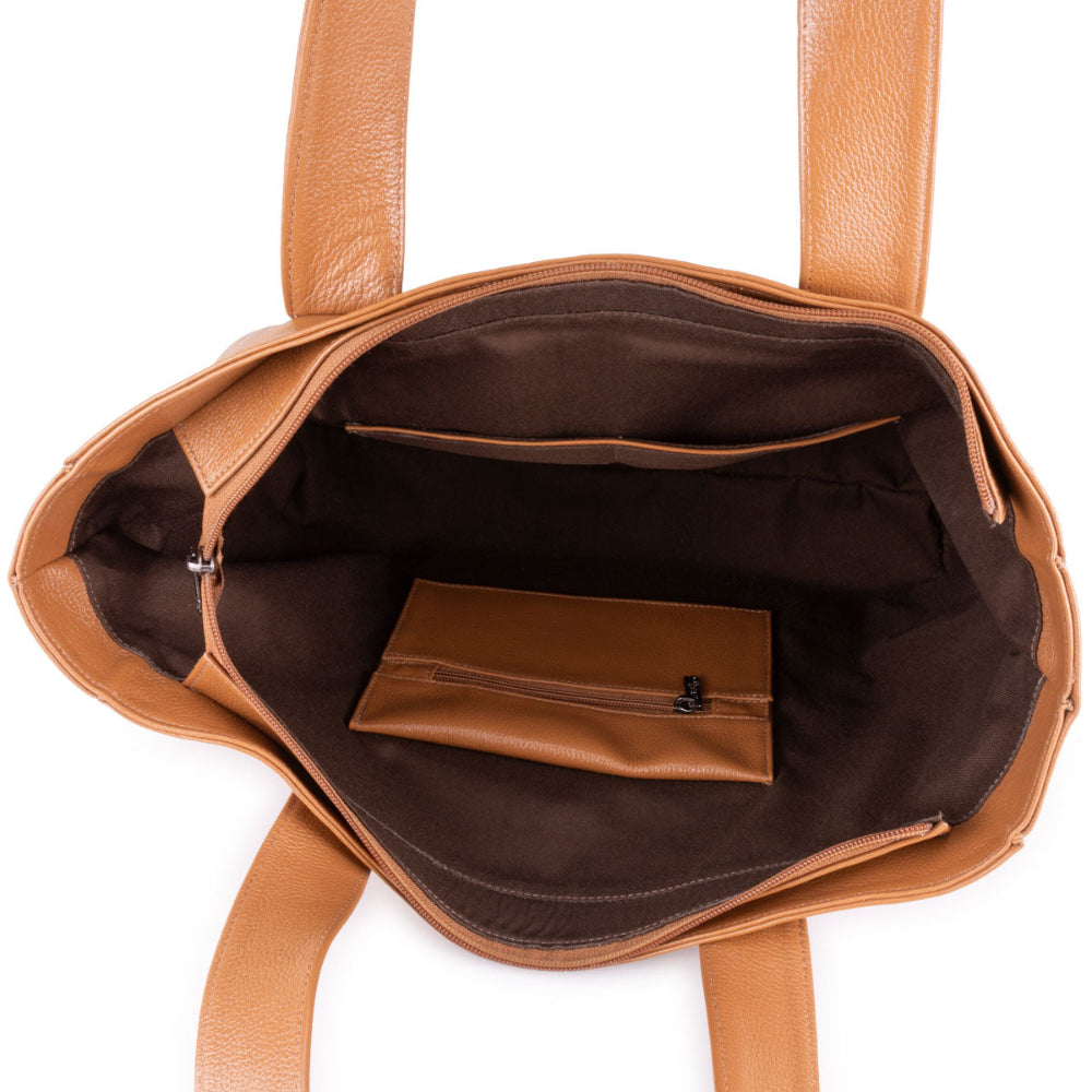 Bolsa Sacola Com Zíper Couro Caramelo Ônix França