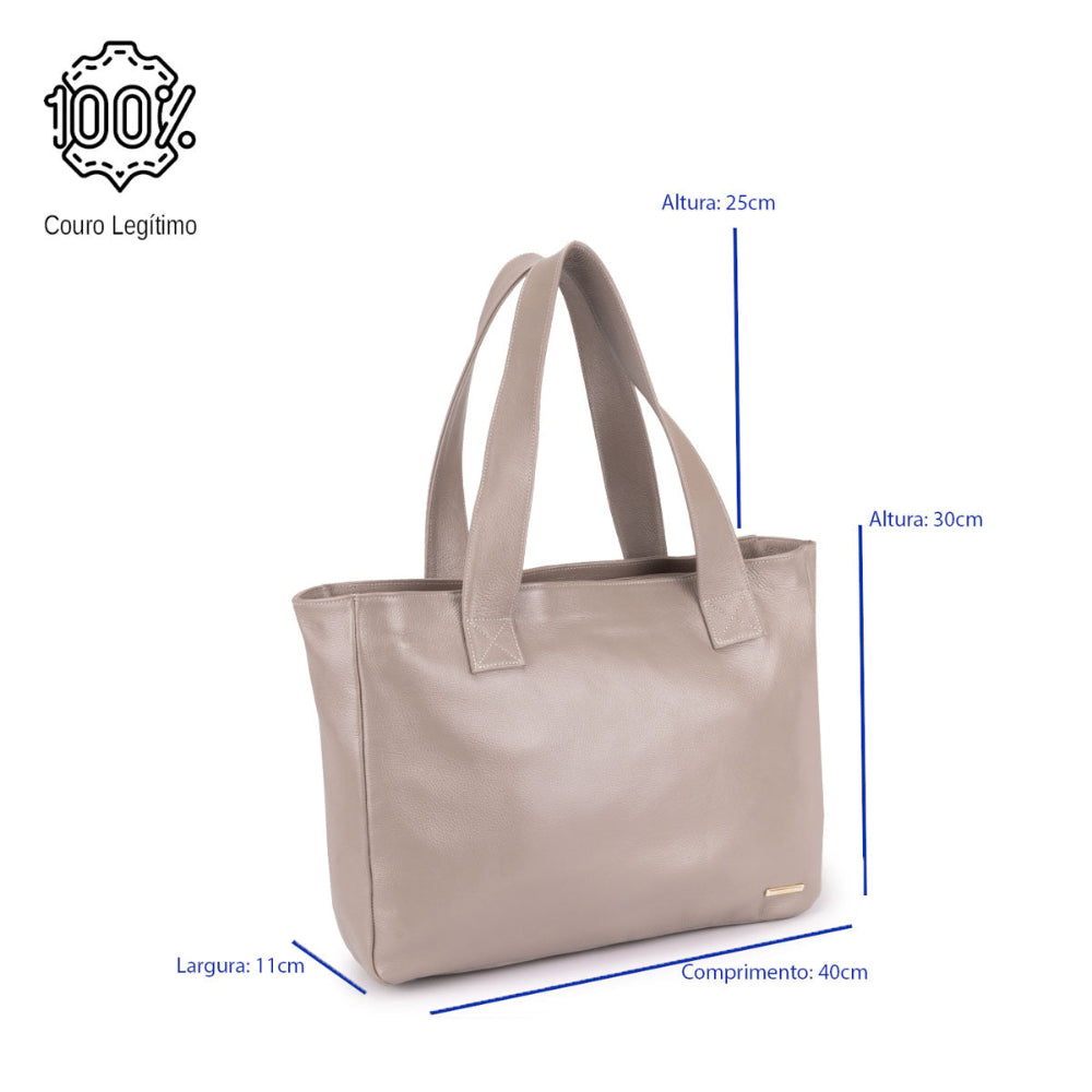Bolsa Sacola Com Zíper Couro Cinza França