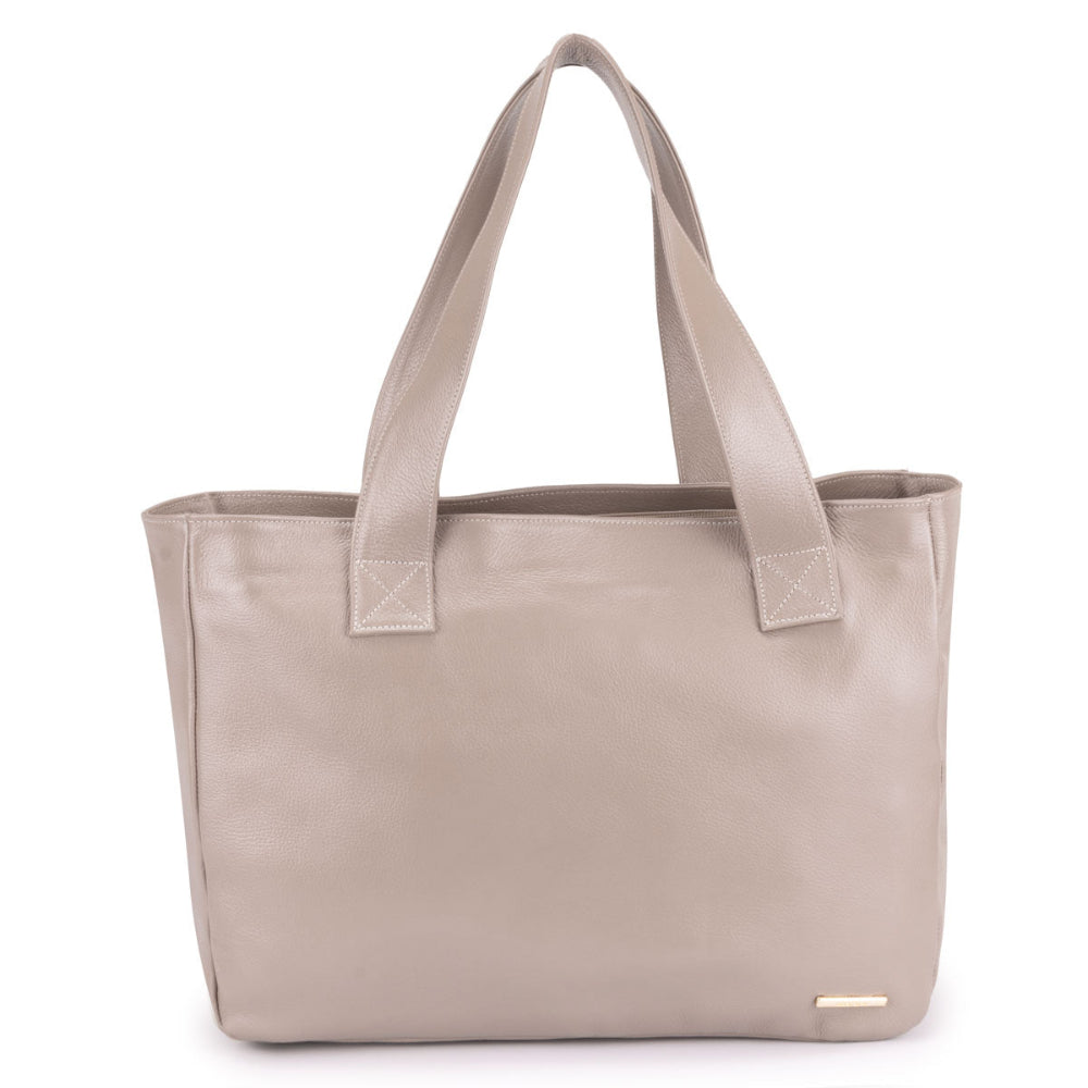 Bolsa Sacola Com Zíper Couro Cinza França