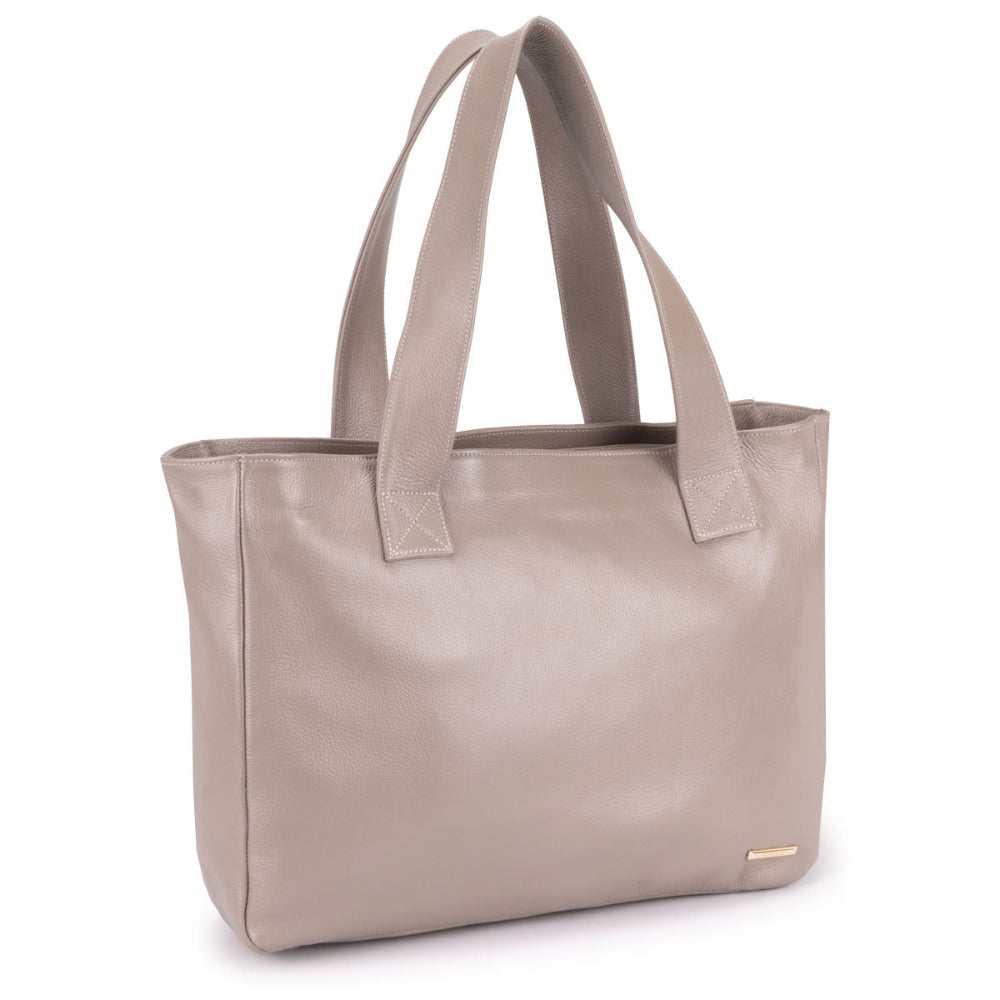 Bolsa Sacola Com Zíper Couro Cinza França