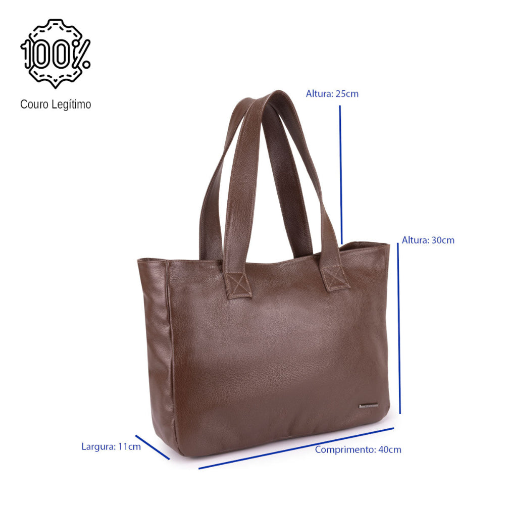 Bolsa Sacola Com Zíper Couro Marrom Escuro França