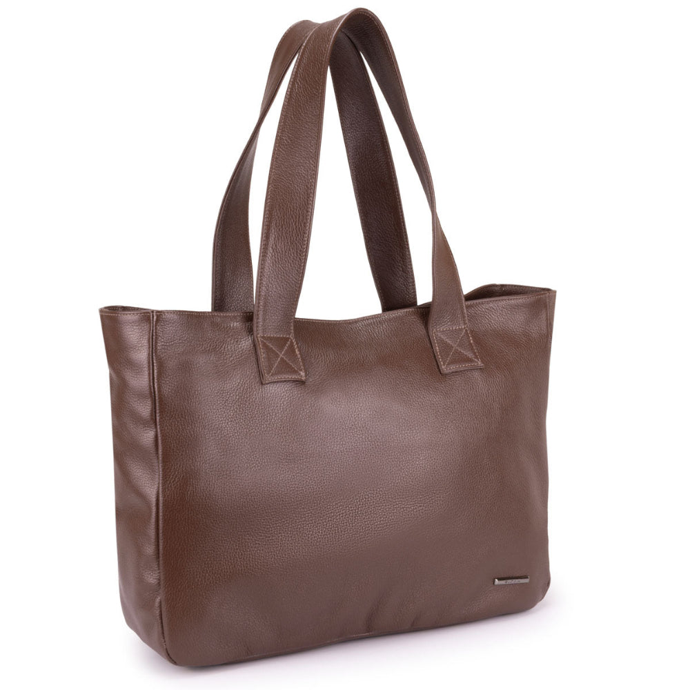 Bolsa Sacola Com Zíper Couro Marrom Escuro França