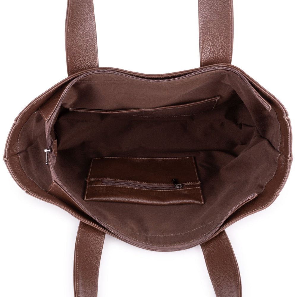 Bolsa Sacola Com Zíper Couro Marrom Escuro França