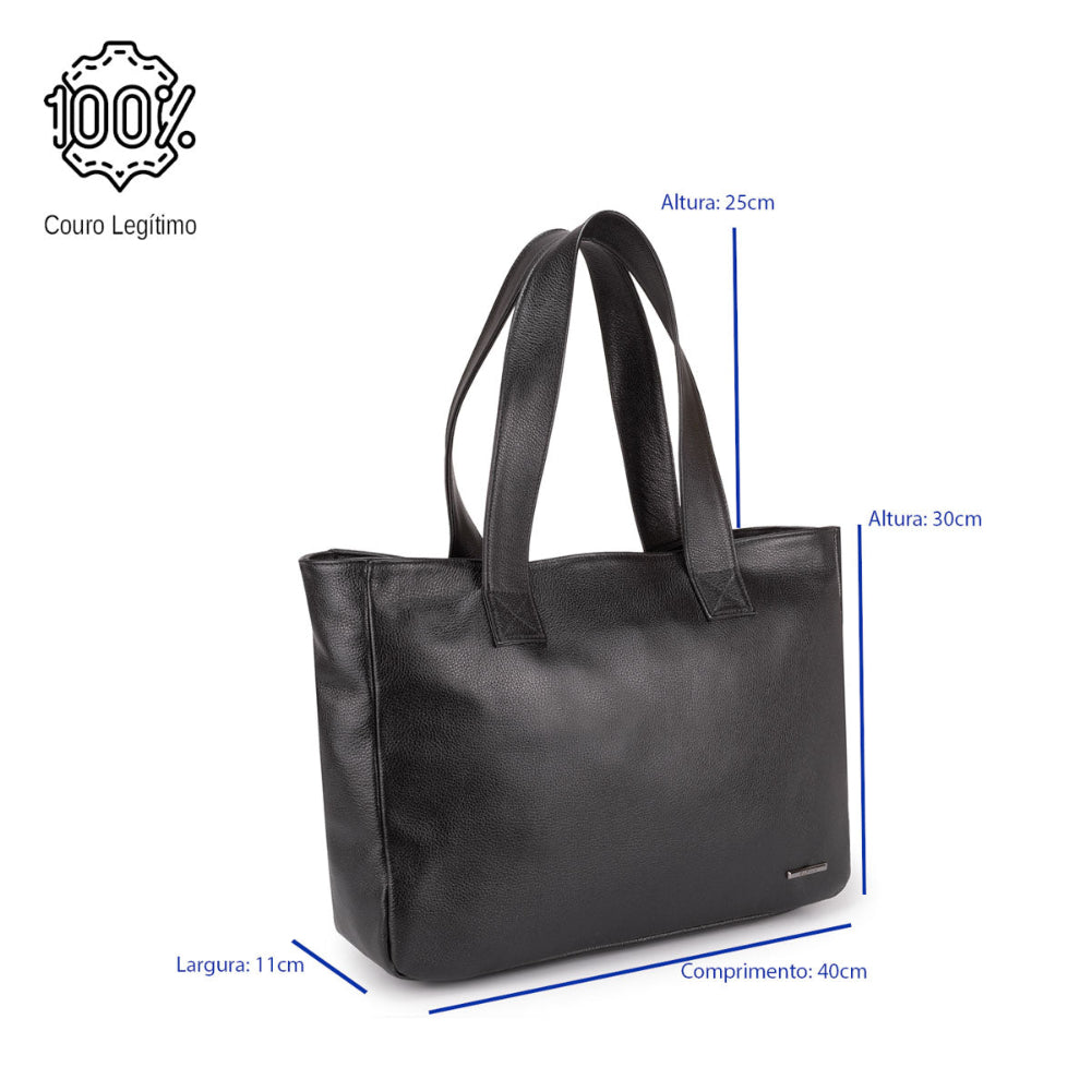 Bolsa Sacola Com Zíper Couro Preto França