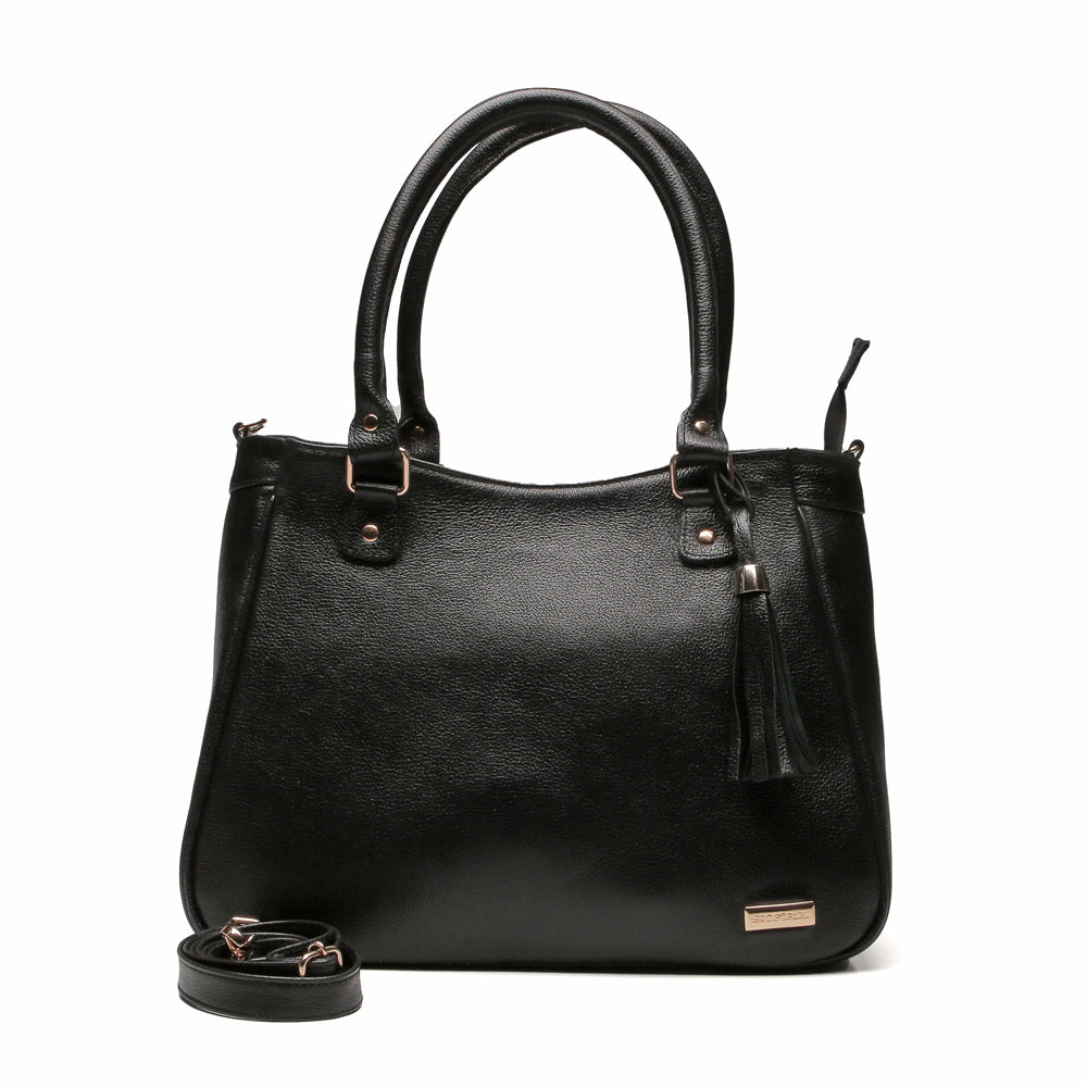 Bolsa Sacola Com Zíper Couro Preto Madison