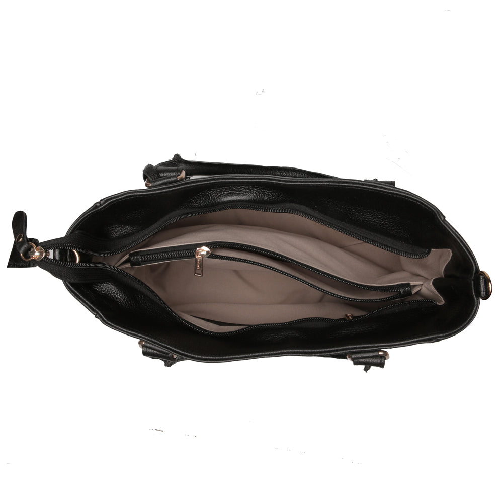 Bolsa Sacola Com Zíper Couro Preto Madison