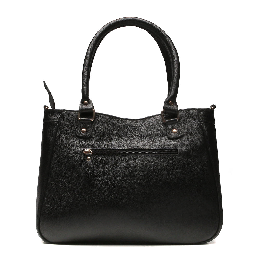 Bolsa Sacola Com Zíper Couro Preto Madison