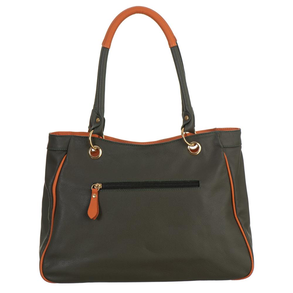 Bolsa Sacola Com Zíper Couro Verde Militar Madison