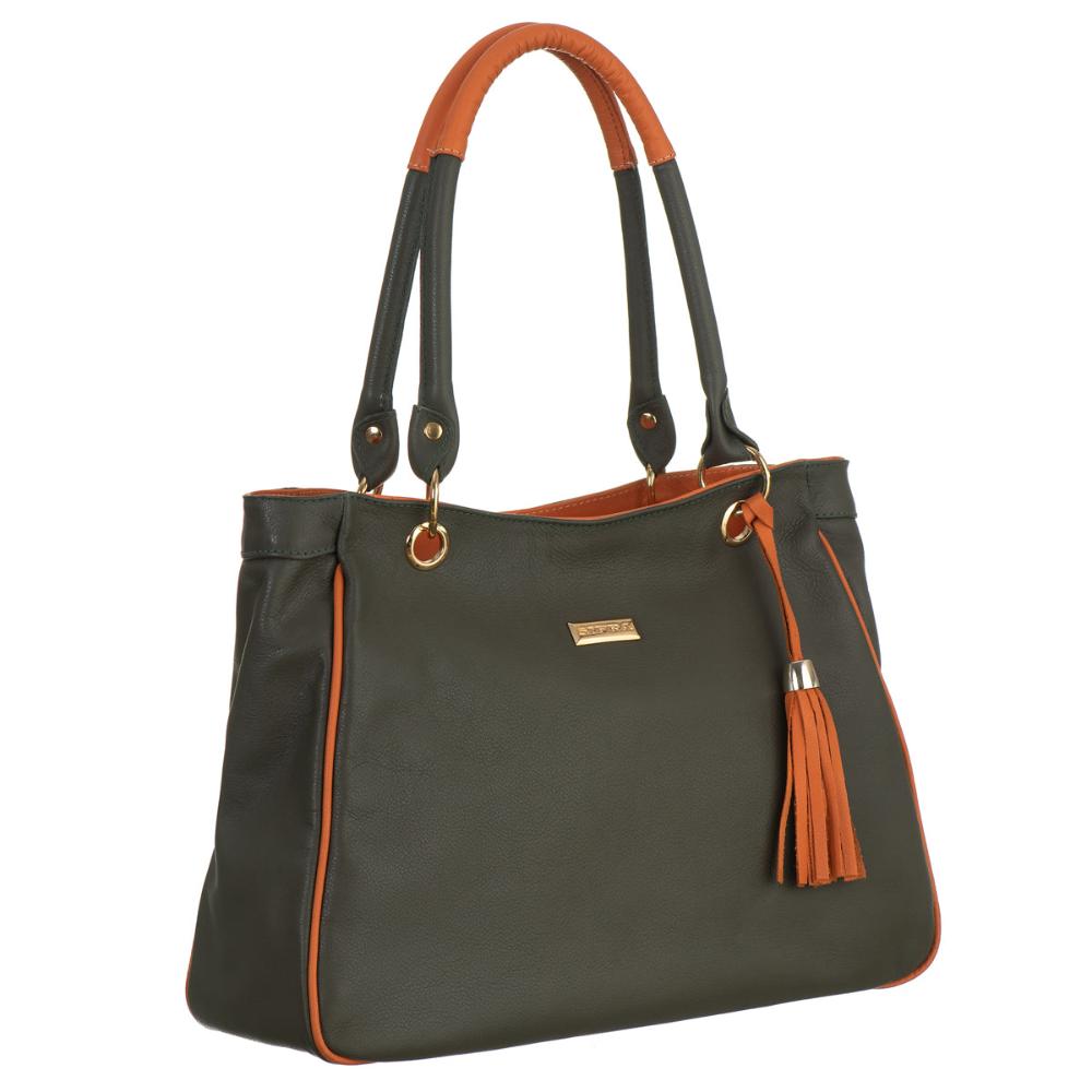 Bolsa Sacola Com Zíper Couro Verde Militar Madison