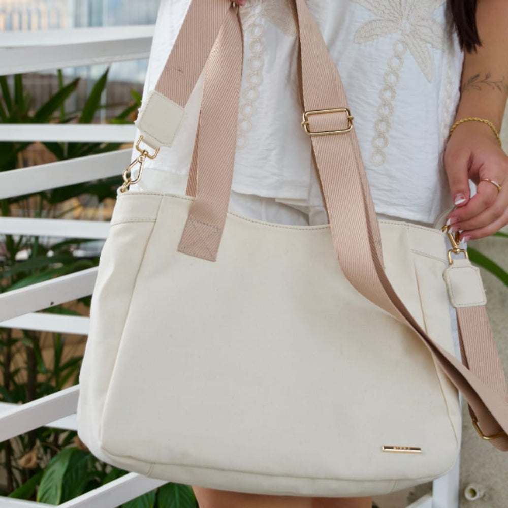 Bolsa Sacola Com Zíper Lona Off White Essência