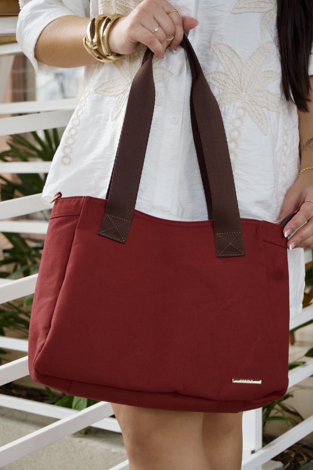 Bolsa Sacola Com Zíper Lona Vermelha Essência