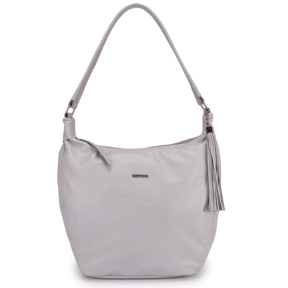 Bolsa Sacola Couro Cinza Claro Kelly