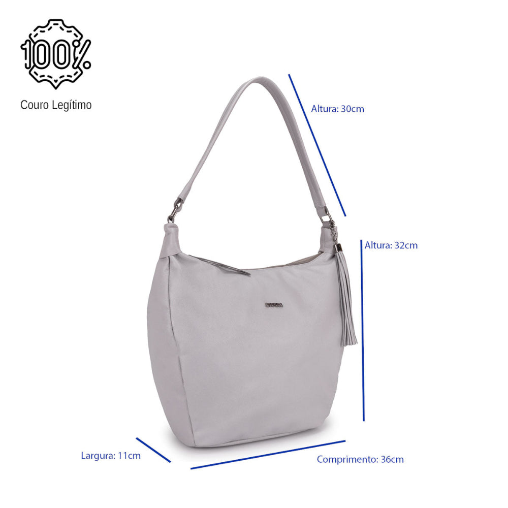 Bolsa Sacola Couro Cinza Claro Kelly