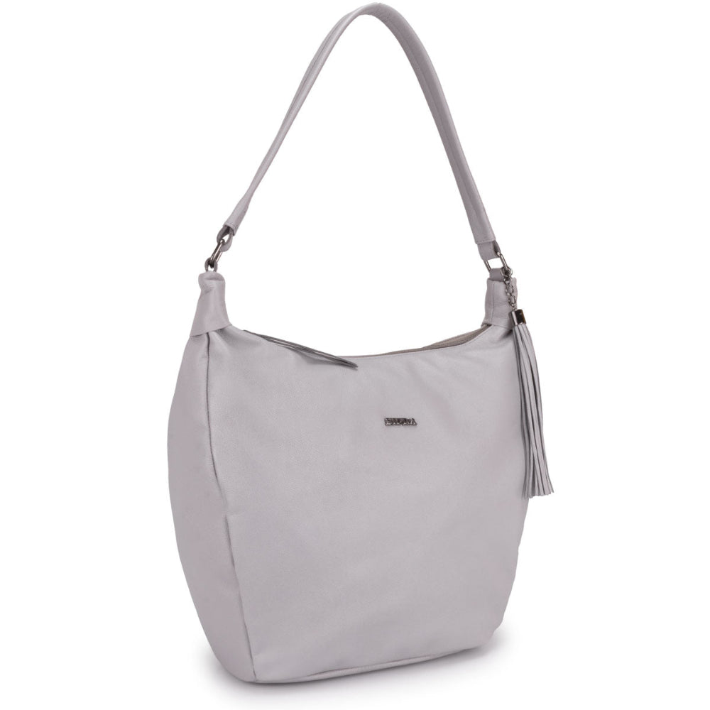 Bolsa Sacola Couro Cinza Claro Kelly