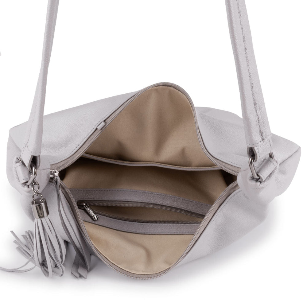 Bolsa Sacola Couro Cinza Claro Kelly