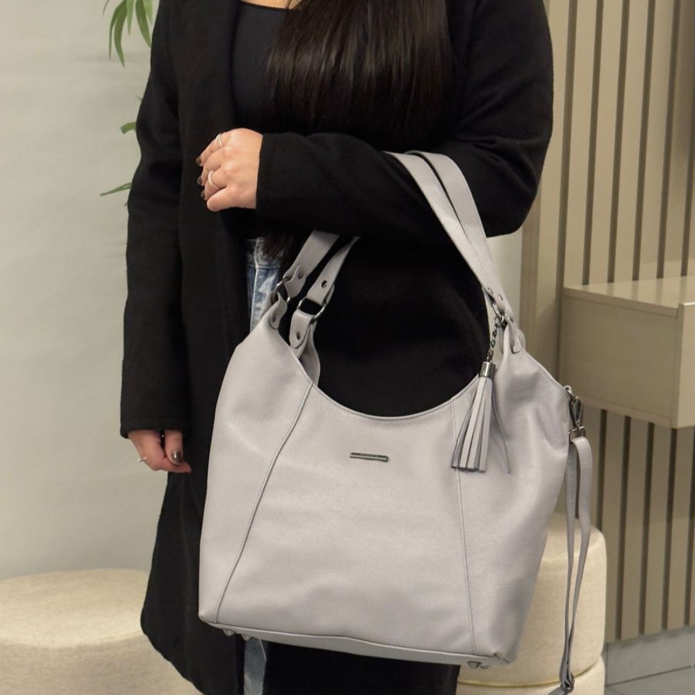 Bolsa Sacola Couro Cinza Claro Vitta