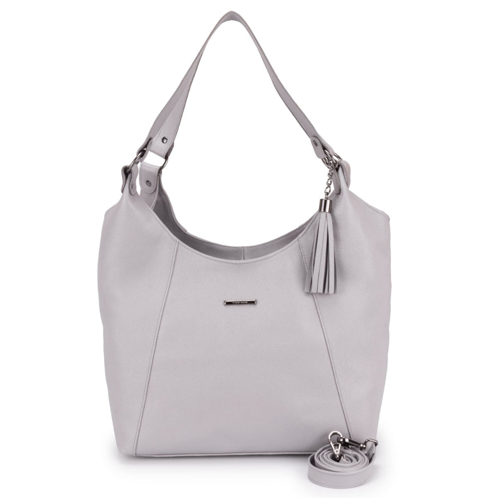 Bolsa Sacola Couro Cinza Claro Vitta