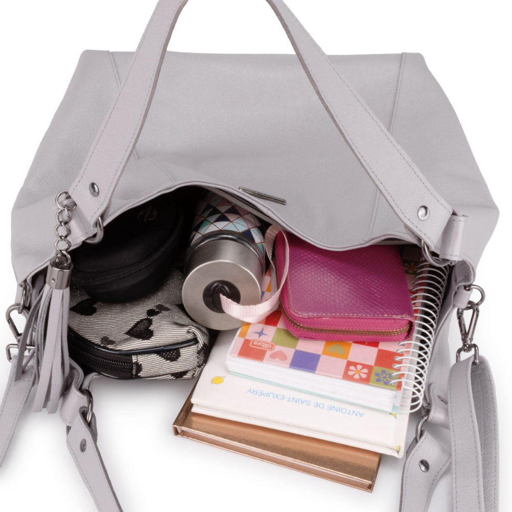 Bolsa Sacola Couro Cinza Claro Vitta